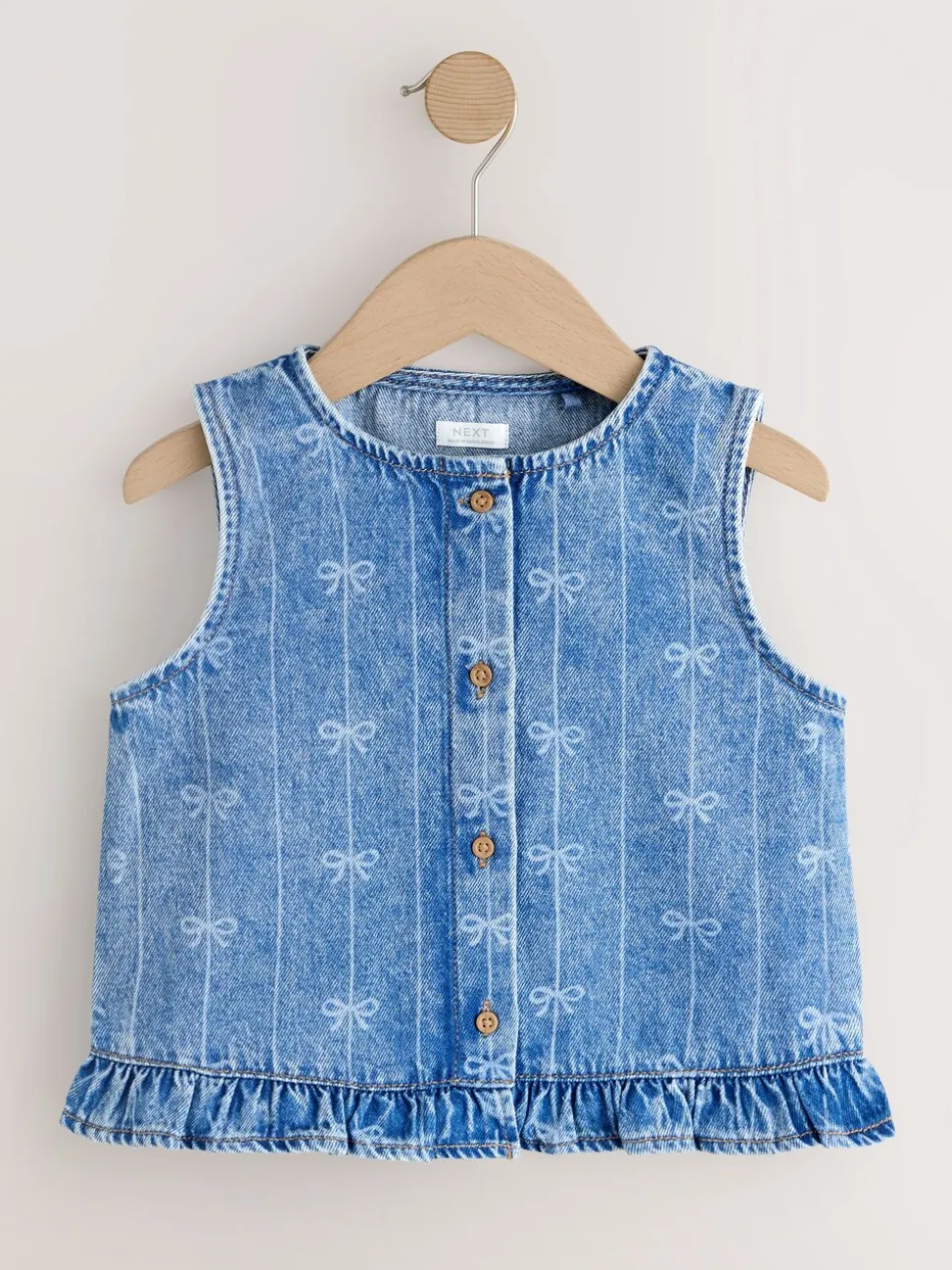 Denimblauw - Denim Bow Sleeveless Waistcoat (3-16yrs)