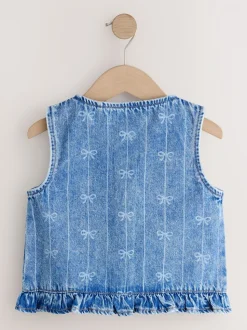 Denimblauw - Denim Bow Sleeveless Waistcoat (3-16yrs)