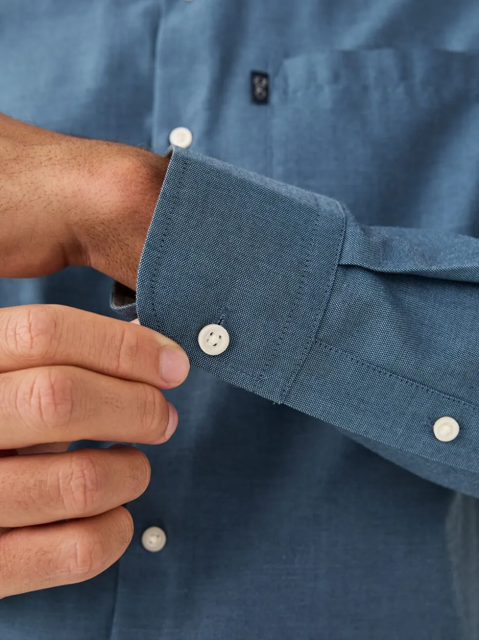 Denimblauw - Normale Pasvorm - Gemakkelijk te strijken Oxford overhemd met doorlopende knopen