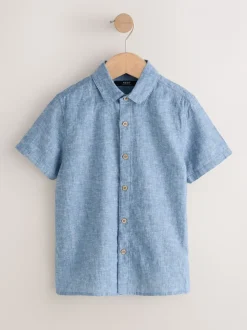 Denimblauw - Shirt met korte mouwen van linnenmix (3-16jr)