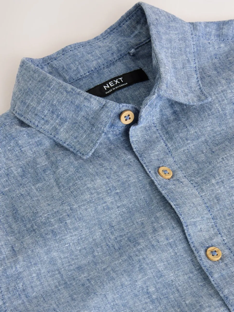 Denimblauw - Shirt met korte mouwen van linnenmix (3-16jr)