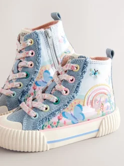Denimblauw met regenboog - Hoge sneakers