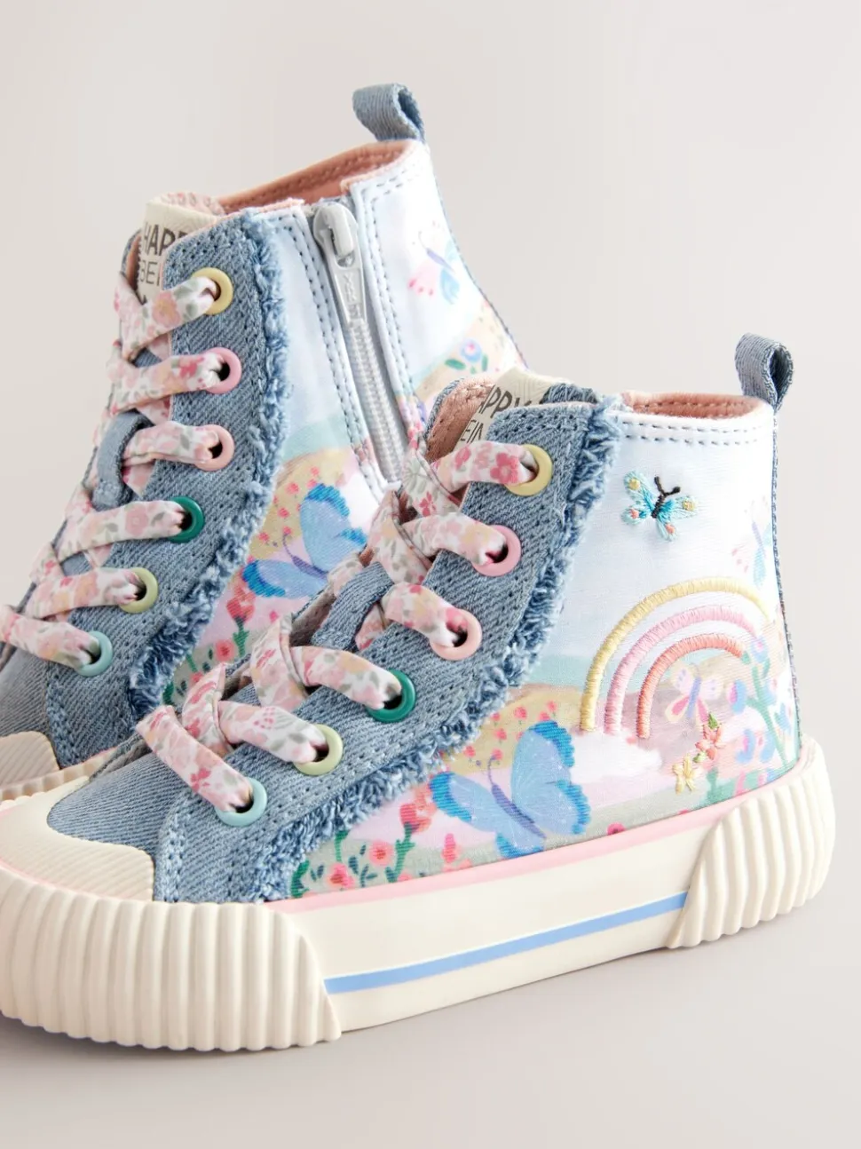 Denimblauw met regenboog - Hoge sneakers