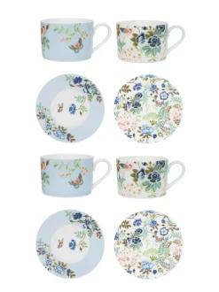 Designers Guild - Porcelaine De Chine - 4 theekopjes en -schotels