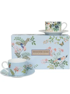 Designers Guild - Porcelaine De Chine - 4 theekopjes en -schotels