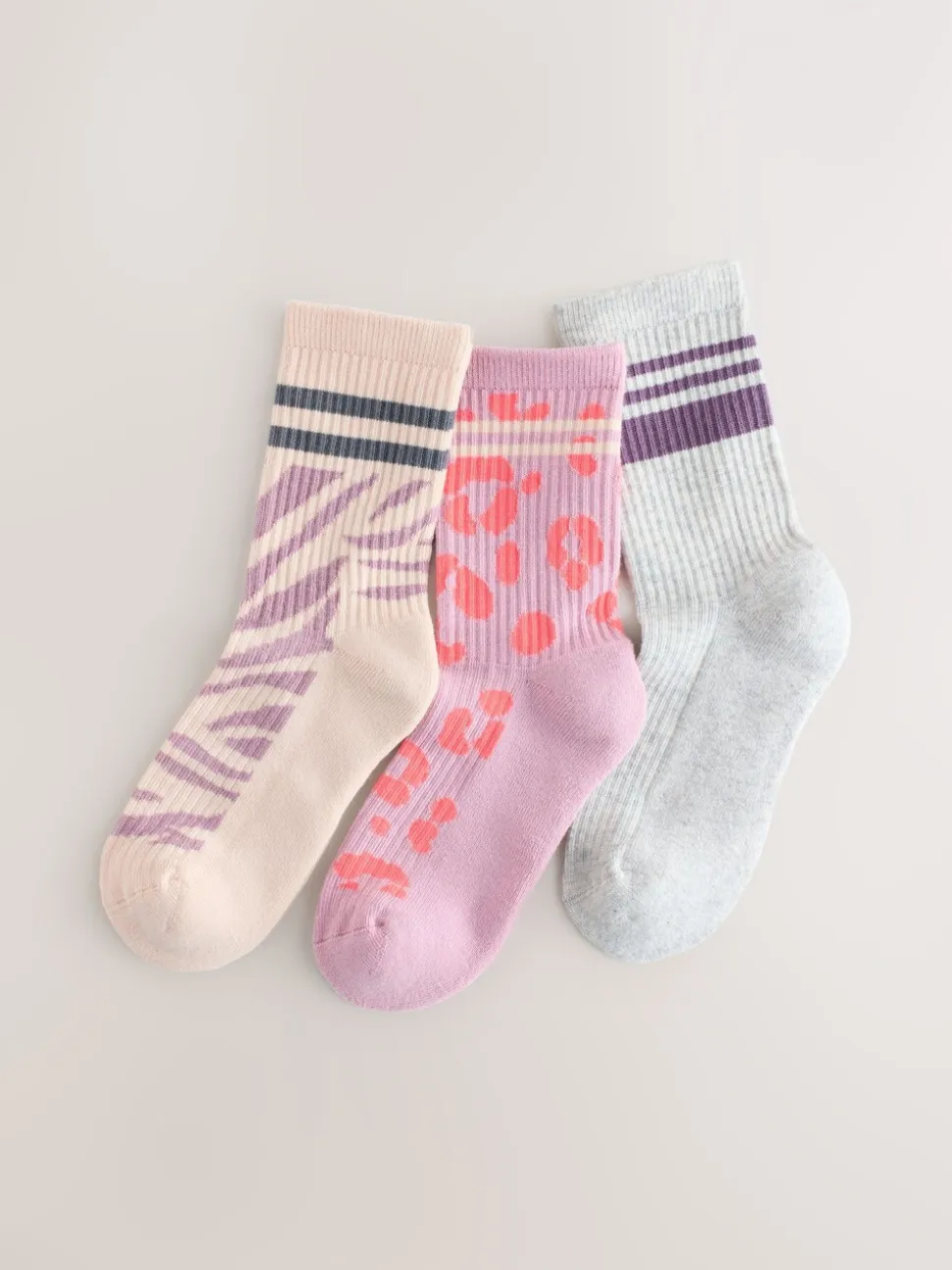 Dierenprint - Cotton Rich Cushioned Sole Ribbed Ankle Socks 3 Pack