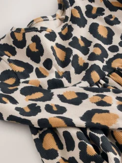 Dierenprint - Geribbelde jurk met lange mouwen (3mnd-7jr)