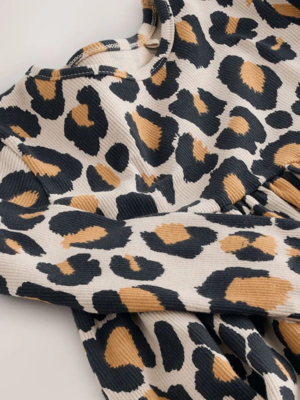 Dierenprint - Geribbelde jurk met lange mouwen (3mnd-7jr)