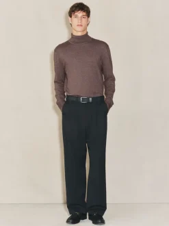 Donker kiezelkleurig - EDIT Gebreid poloshirt met lange mouwen en rolkraag