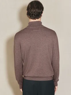 Donker kiezelkleurig - EDIT Gebreid poloshirt met lange mouwen en rolkraag