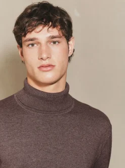 Donker kiezelkleurig - EDIT Gebreid poloshirt met lange mouwen en rolkraag