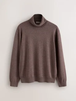 Donker kiezelkleurig - EDIT Gebreid poloshirt met lange mouwen en rolkraag