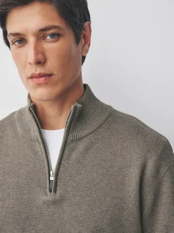 Donker kiezelkleurig - Effen - Regular fit 100% katoenen premium trui met korte rits
