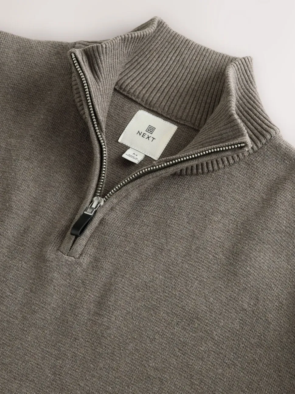 Donker kiezelkleurig - Effen - Regular fit 100% katoenen premium trui met korte rits