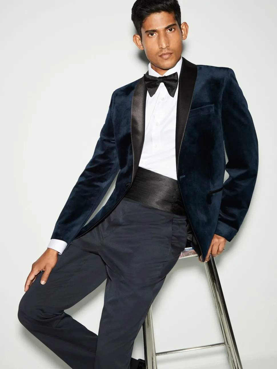 Donker marineblauw - Normale Pasvorm - Fluwelen blazer