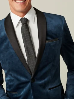 Donker marineblauw - Slim Fit - Fluwelen blazer