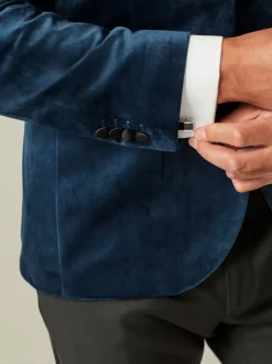 Donker marineblauw - Slim Fit - Fluwelen blazer