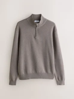 Donker steengrijs/saliegroen - 100% Cotton Regular Fit Premium Quarter Zip Jumpers 2 Pack