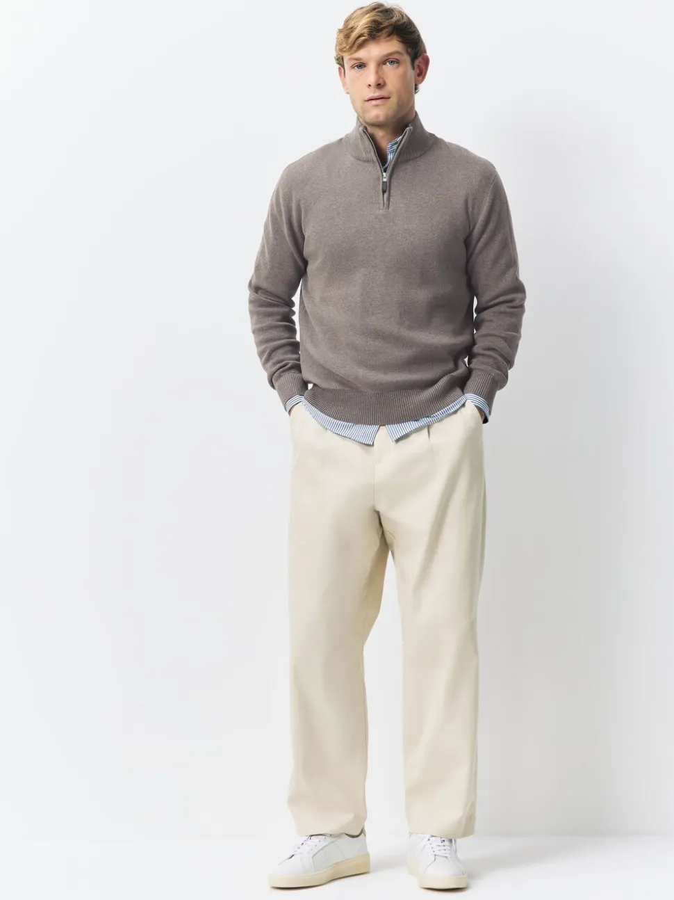 Donker steengrijs/saliegroen - 100% Cotton Regular Fit Premium Quarter Zip Jumpers 2 Pack