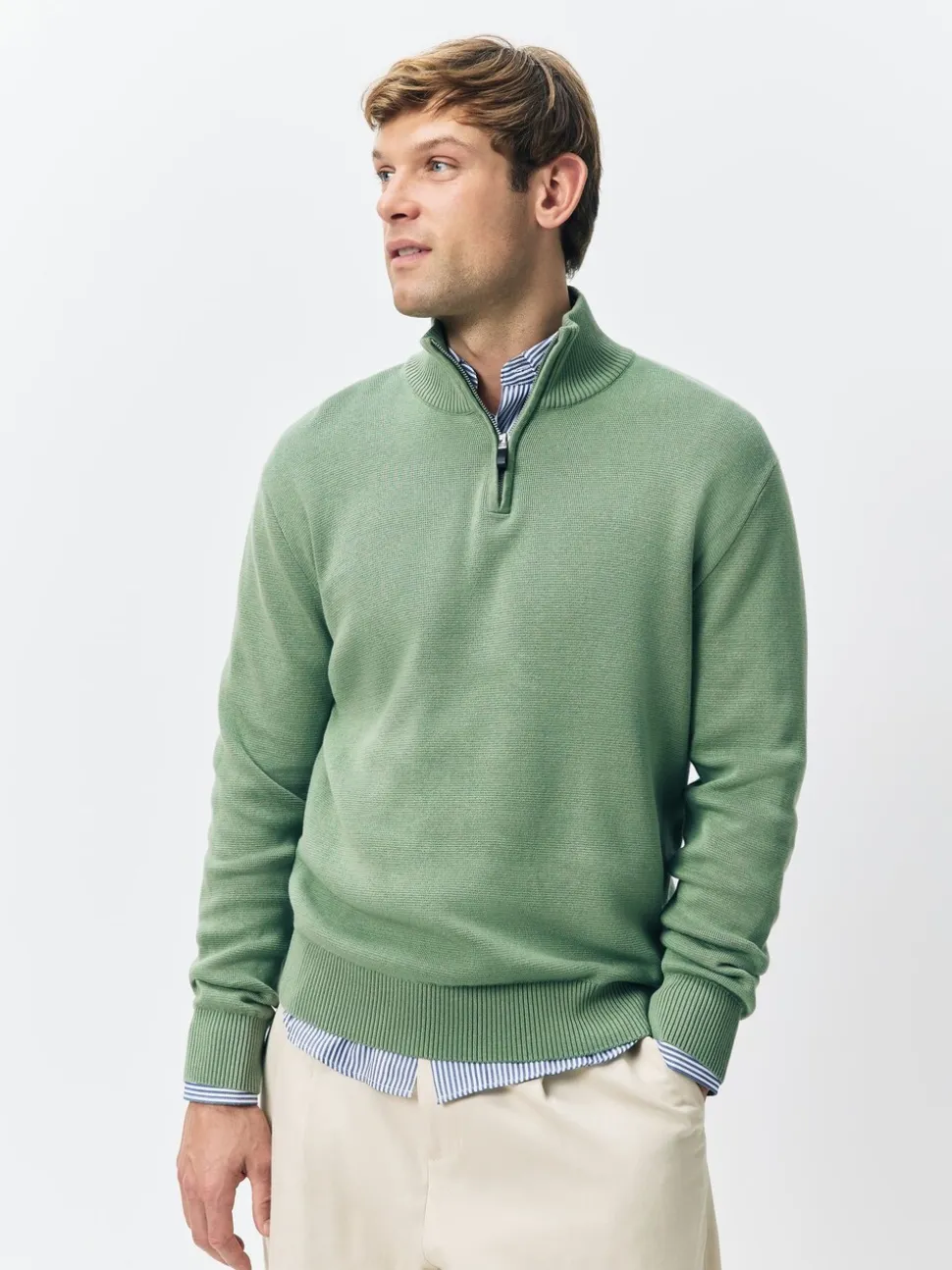 Donker steengrijs/saliegroen - 100% Cotton Regular Fit Premium Quarter Zip Jumpers 2 Pack