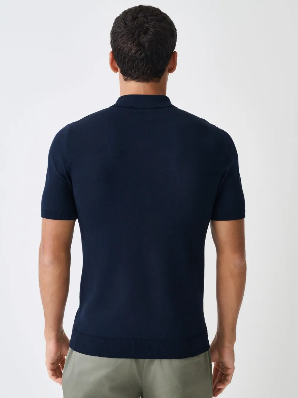 Donkerblauw - Aansluitend - Gebreid poloshirt met hoog katoengehalte en korte mouwen