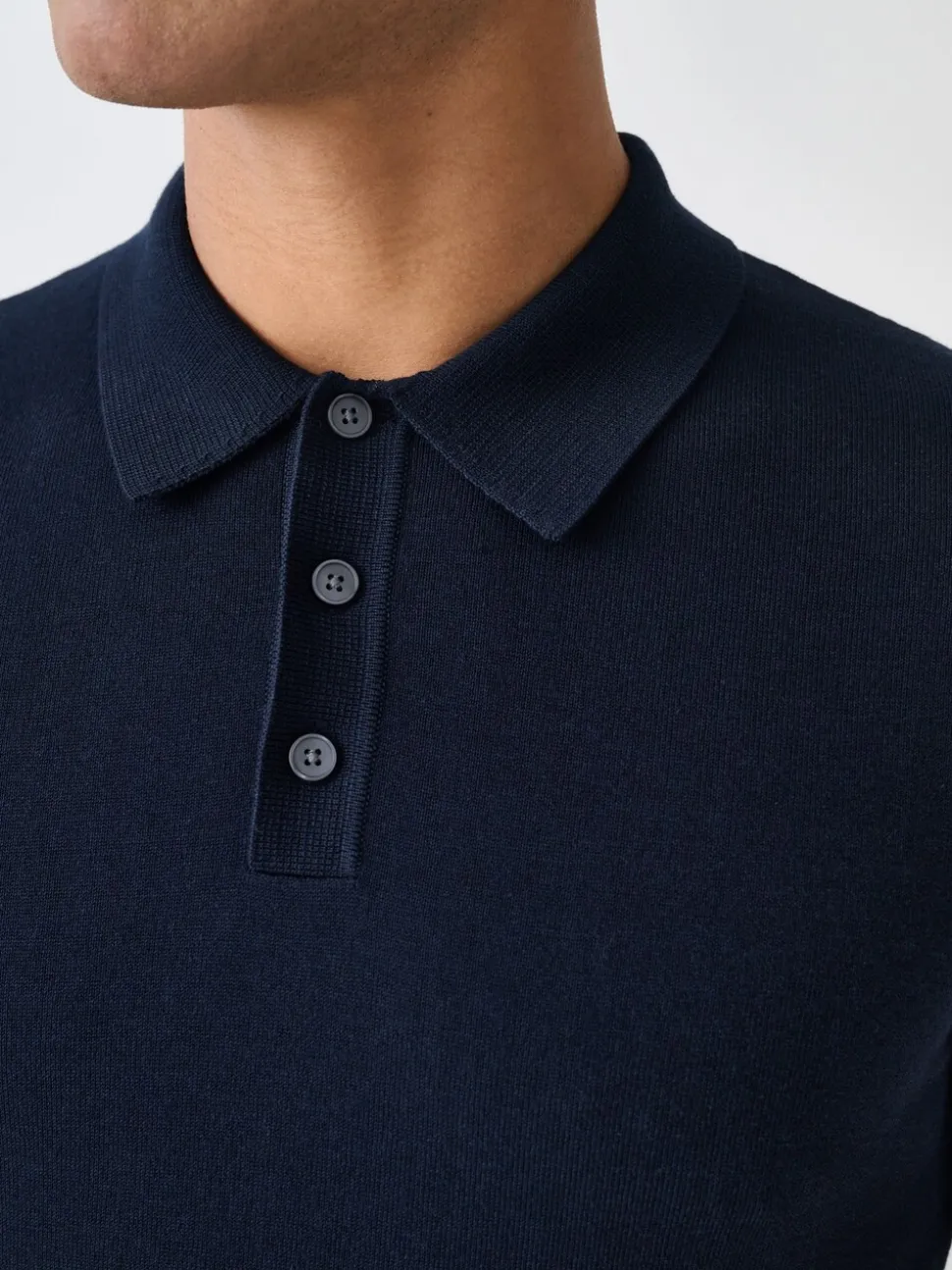 Donkerblauw - Aansluitend - Gebreid poloshirt met hoog katoengehalte en korte mouwen