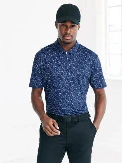 Donkerblauw - Active Geometric Print Golf Polo Shirt