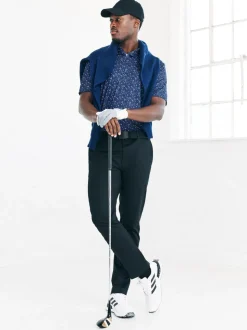 Donkerblauw - Active Geometric Print Golf Polo Shirt