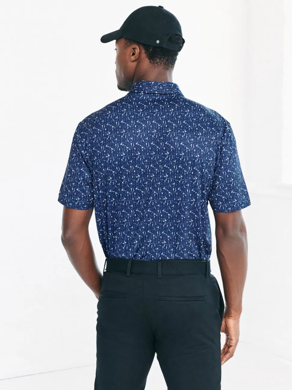 Donkerblauw - Active Geometric Print Golf Polo Shirt