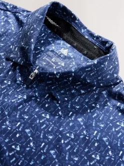 Donkerblauw - Active Geometric Print Golf Polo Shirt