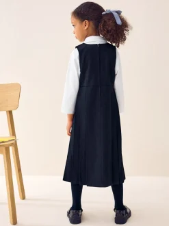 Donkerblauw - Asymmetrische lange schoolovergooier met knoopsluiting aan de voorkant (3-14jr)