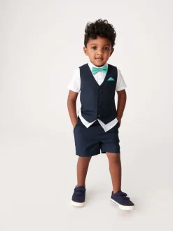 Donkerblauw - Baker By Ted Baker set van overhemd, gilet en short