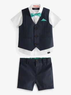 Donkerblauw - Baker By Ted Baker set van overhemd, gilet en short
