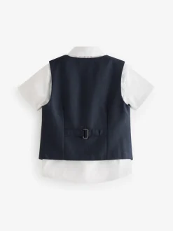 Donkerblauw - Baker By Ted Baker set van overhemd, gilet en short