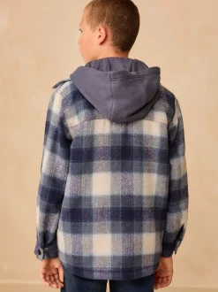 Donkerblauw - Borg gevoerde Ruit Overshirt Met capuchon (3-16jr)