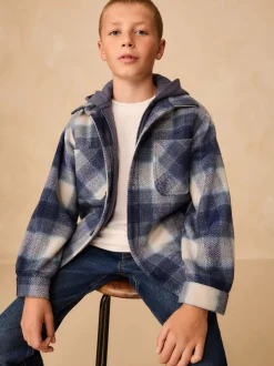 Donkerblauw - Borg gevoerde Ruit Overshirt Met capuchon (3-16jr)