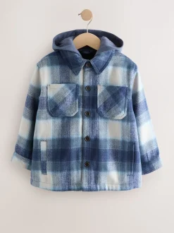 Donkerblauw - Borg gevoerde Ruit Overshirt Met capuchon (3-16jr)