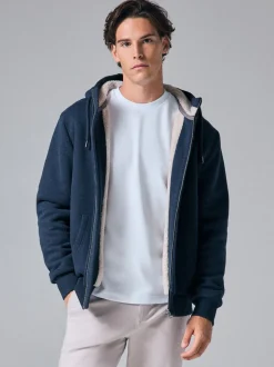 Donkerblauw - Borg hoodie met fleecevoering en volledige ritssluiting