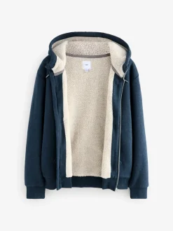Donkerblauw - Borg hoodie met fleecevoering en volledige ritssluiting