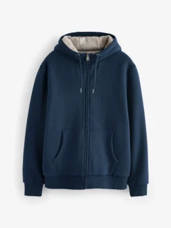 Donkerblauw - Borg hoodie met fleecevoering en volledige ritssluiting