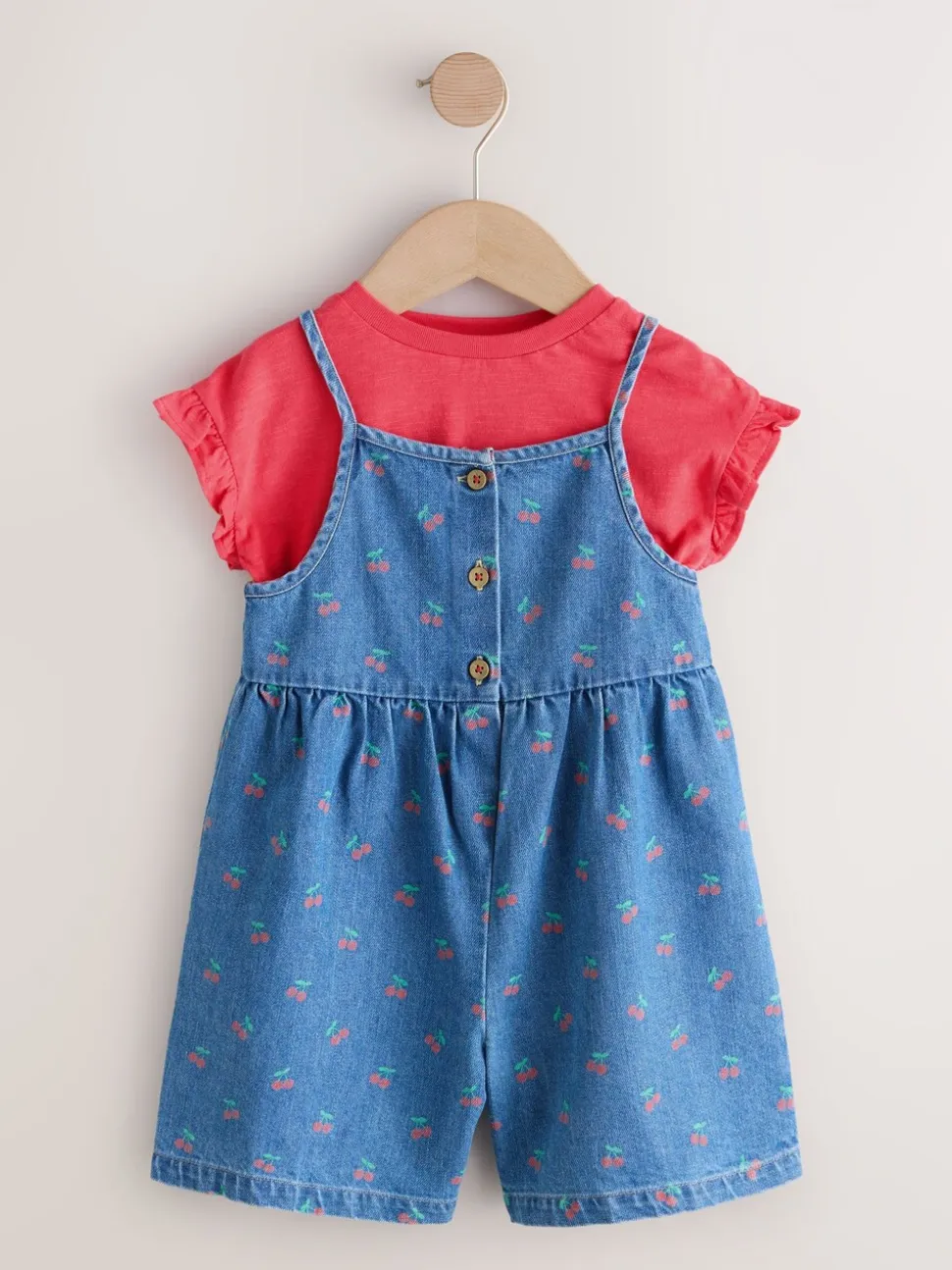 Donkerblauw - Cherry Printed Denim Playsuit and T-Shirt (3mths-7yrs)