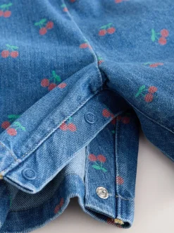 Donkerblauw - Cherry Printed Denim Playsuit and T-Shirt (3mths-7yrs)