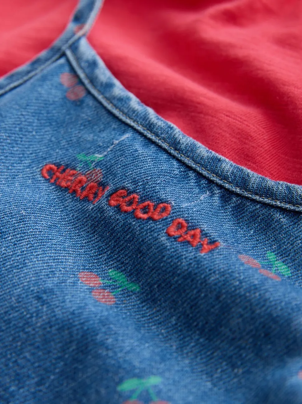 Donkerblauw - Cherry Printed Denim Playsuit and T-Shirt (3mths-7yrs)