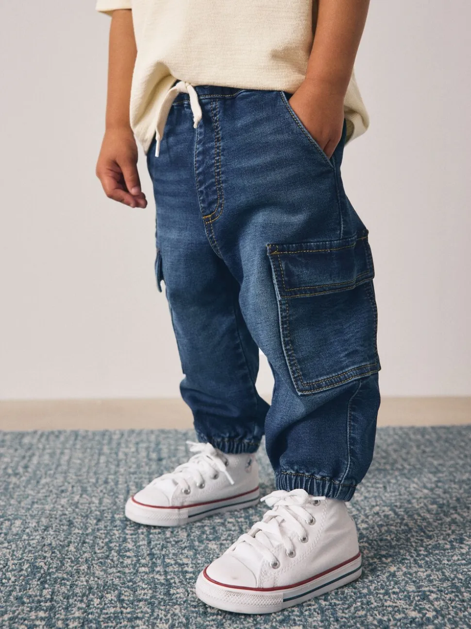 Donkerblauw - Comfortabele wijde cargojeans met stretch (3mnd-7jr)