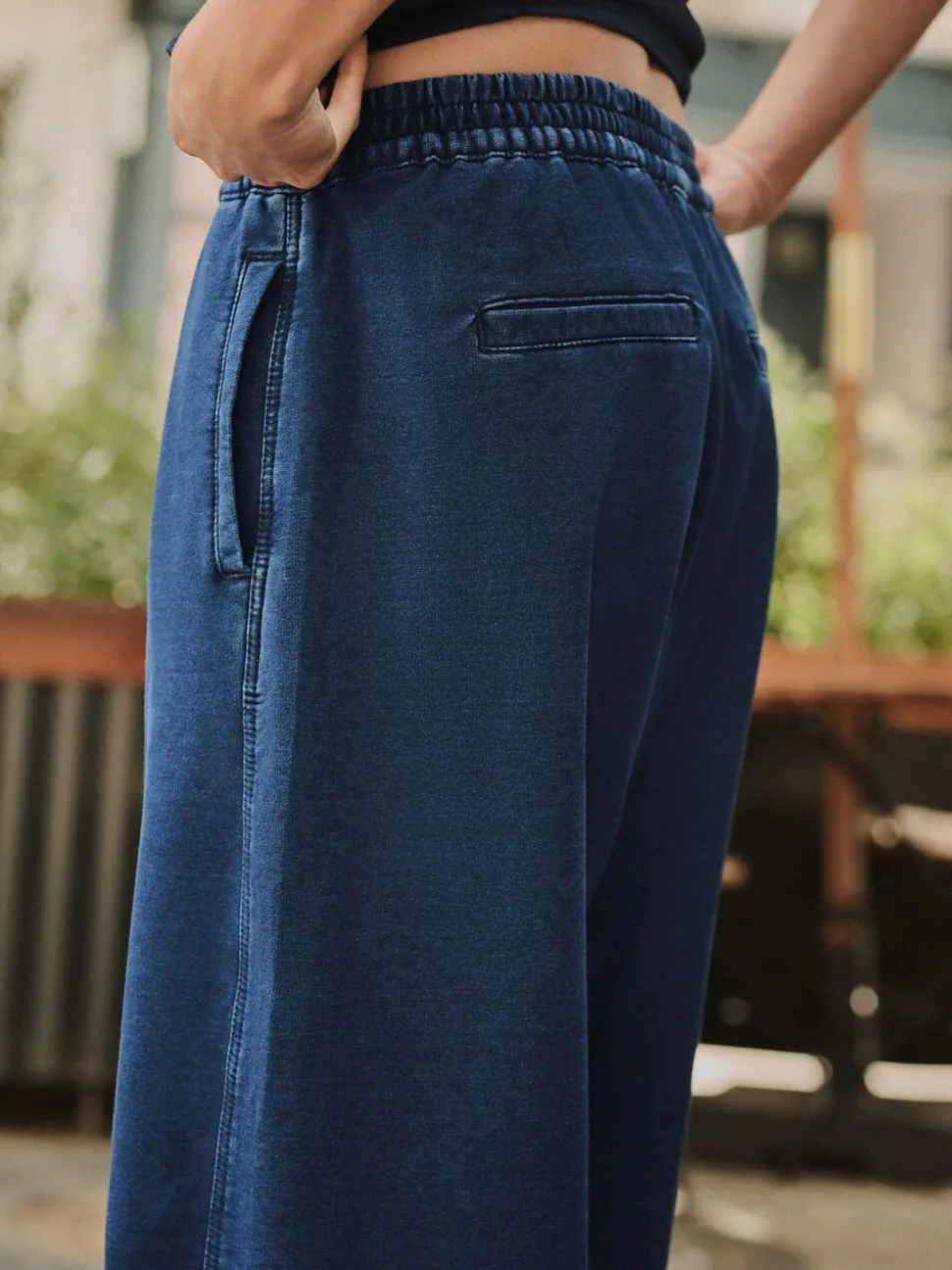 Donkerblauw - Denim Jersey Broeken met Barrel jeans