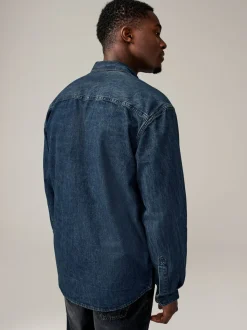 Donkerblauw - Denim Western 100% Cotton Long Sleeve Shirt