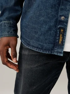 Donkerblauw - Denim Western 100% Cotton Long Sleeve Shirt