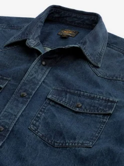 Donkerblauw - Denim Western 100% Cotton Long Sleeve Shirt