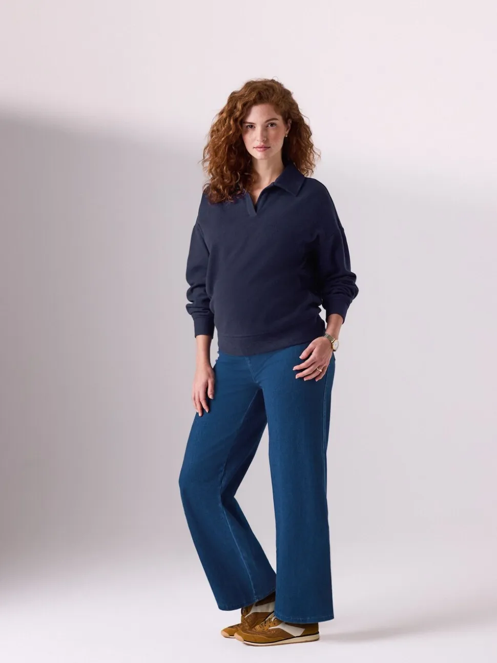 Donkerblauw - Denim zwangerschapsleggings met wijde pijpen