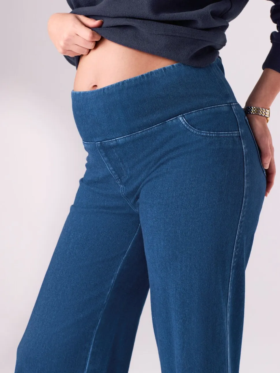 Donkerblauw - Denim zwangerschapsleggings met wijde pijpen